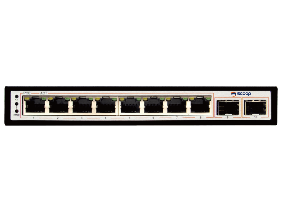 Scoop 8 Port Gigabit PoE Switch 96W with 2 SFP Ports