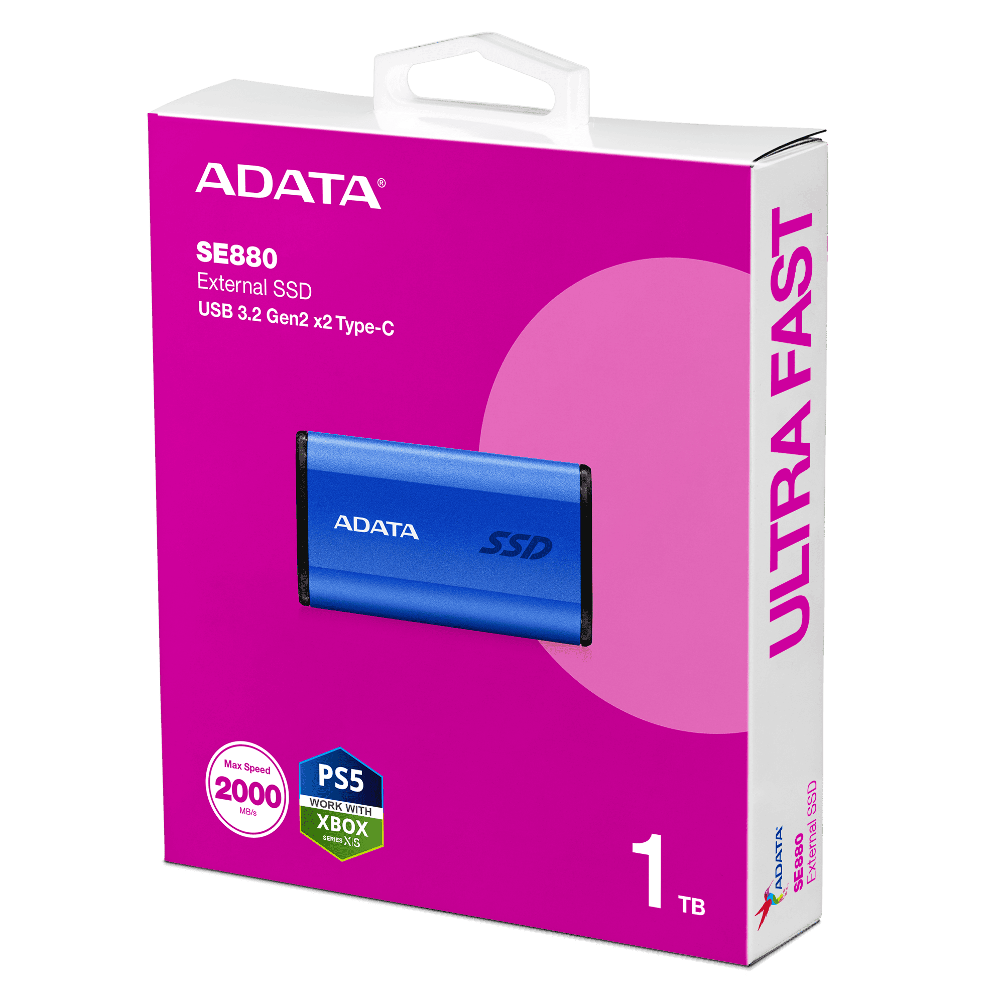 ADATA 1TB SE880 Portable External SSD USB-C 20Gbps Blue